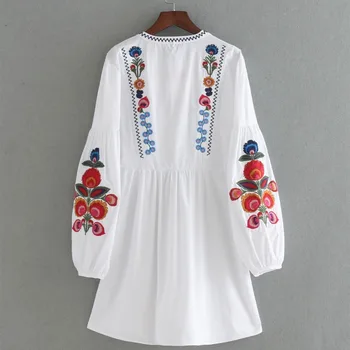 Iki 2017 m. Vasaros Moterų Žibintų Rankovės Gėlių Siuvinėjimo Nėrinių Suknelė Lankas Susieta Kutas Balta O Kaklo Atsitiktinis Palaidų Suknelė Mini vestidos