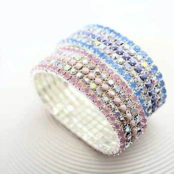 Naujas populiarus kristalų bangle apyrankės mišrios spalvos 5 eilučių elastinga apyrankės moterims, dovana B033