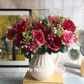 NAUJAS 12 vadovai Klasikinės Europos rose šilko gėlės, dirbtinių rožių puokštė netikrą rožių žiedų rožės flor spalva de rose dirbtinis