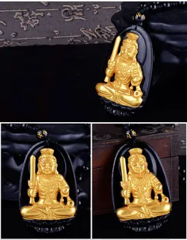 Aukštos Kokybės Aukso+ Natūralus Juodas Obsidianas, Išraižytas Buda Laimingas Amuletas Aštuonių Patrona Pakabukas Moterų ir Vyrų mados pakabučiai