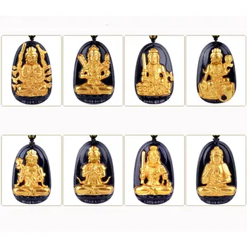 Aukštos Kokybės Aukso+ Natūralus Juodas Obsidianas, Išraižytas Buda Laimingas Amuletas Aštuonių Patrona Pakabukas Moterų ir Vyrų mados pakabučiai