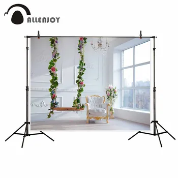 Allenjoy Patalpų sūpynės langą liustra kėdė gėlių vynuogių papuošalų fotografijos fone fondo kameros fotografijos