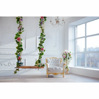Allenjoy Patalpų sūpynės langą liustra kėdė gėlių vynuogių papuošalų fotografijos fone fondo kameros fotografijos
