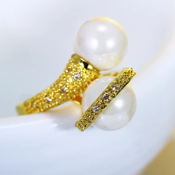Naujas stilius Paprastas stilius Žiedai moterims Kubinis cirkonis & imitacija, perlų vario Žiedas bižuterijos Nemokamas pristatymas