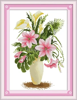Lily gėlių vazos, paveikslai 11CT modelius atspausdinta ant drobės DMC 14CT kinijos Kryželiu Rankdarbiams 