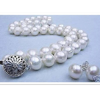 Mados stilius 9-10mm baltos spalvos gėlavandenių natūralių perlų karoliukus, todėl karoliai, auskarai Nustatyti papuošalai YE2083