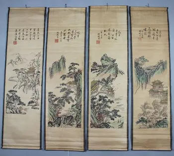 Kinija kaligrafijos, Tapybos Slenka Kinų Tapybos DERLIAUS TRADICINĖS KINŲ TAPYBOS ILGAI SURASKITE KETURIŲ EKRANO