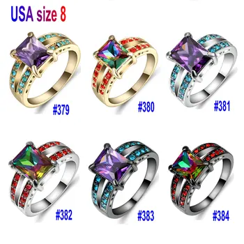 TianBo Aikštėje Dizaino Mados Violetinė/Rainbow CZ Žiedas Dydis 8 Juoda/Aukso Spalvos Papuošalai Derliaus Sužadėtuvių Vestuvinį Žiedą, Moterims
