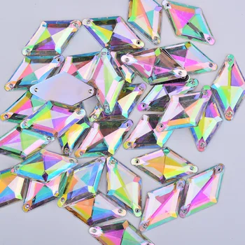 JUNAO 9x15mm 14x24mm Siuvimo Crystal AB Cirkonio Aplikacijos Butas Atgal Masės Karoliukai Rhombus Formos Siūti Akrilo Kristalai, Akmenys