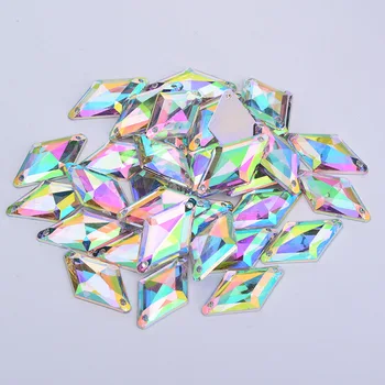 JUNAO 9x15mm 14x24mm Siuvimo Crystal AB Cirkonio Aplikacijos Butas Atgal Masės Karoliukai Rhombus Formos Siūti Akrilo Kristalai, Akmenys
