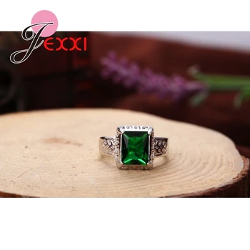 JEXXI Aukščiausios Kokybės, Prabangos Moterų Žalia Kubinių Zirconia Žiedas 925 Sterling Silver Square Sumažinti Kristalų Ponios Sužadėtuvių Žiedai