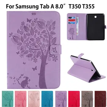 T350 Case For Samsung Galaxy Tab 8.0 colių SM-T350 T355 SM-T355 Padengti Funda Tablet Katė Medžio Modelio PU Odos Apversti Stovėti Shell