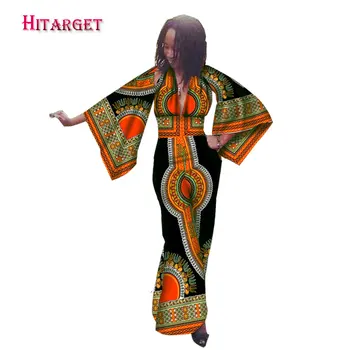 2017 Mados Rudens Afrikos Suknelės Moterims heidi bazin Trimitas rankovėmis Vestidos Suknelės Dashiki Kanga Ankara Afrikos Drabužius WY1579