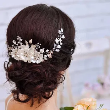 Romantiška Vestuvių Plaukų Papuošalai Moterų Derliaus Lapai 3D-Gėlės, Vestuvių Plaukų Vynuogių Brides Merginos Prom SL