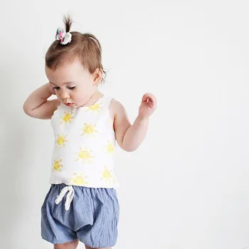 Vaikų Drabužiai Mergaitėms Berankoviai marškinėliai + Trumpas Sijonas Rinkiniai Vasaros Kūdikiams, Kūdikių Mergaitėms Dviejų dalių Saulėgrąžų Modelis Liemenė + Sijonas