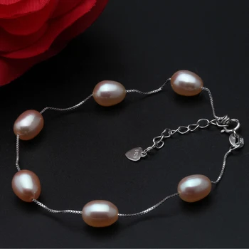 Nekilnojamojo natūralių perlų apyrankė moterims,gėlavandenių perlų grandinės nuorodą apyrankės papuošalai vestuvių 925 sidabro pakabukai apyrankės dovana