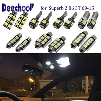 Deechooll 17pcs Automobilio LED Šviesos Skoda Superb 2,Balta Interjero apšvietimo Lemputės Skoda Superb B6 3T 2009+Dome Skaitymo Lemputės