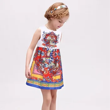 2016 metų Pavasarį&vasarą Europos ir Amerikos stiliaus rūmuose princesė mergaičių drabužių mados rankovių spausdinimo suknelė mergaitėms 3 spalvos