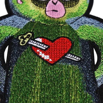 10piece Žalia Beždžionė su Širdies Rodyklių Audinio Lopai Geležies Siuvinėjimas, Aplikacijos Emblemos Amatų Siuvimo, Drabužių Maišeliai Dekoruoti