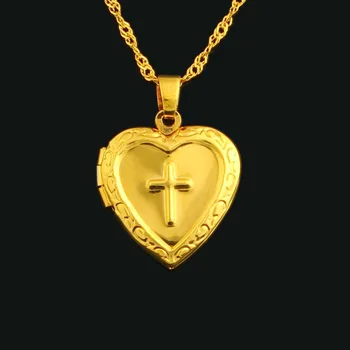 Naujas Moterų Kryžius Pakabukas Su Aukso spalvos Širdies formos Knyga Kryžiaus Karoliai Pakabukas