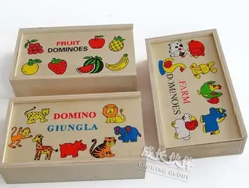 Kūdikių medinis Domino blokuoti žaislai/ vaisių domino su medienos langelis konteinerio vaikams vaikų švietimo žaislai, nemokamas pristatymas