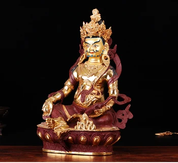 GERAS Budistų Budos paveikslas NAMŲ efektyvių Apsaugos Talismanas-31CM didelis Paauksuota Tibeto Geltona Jambhala likimo dievas Buda