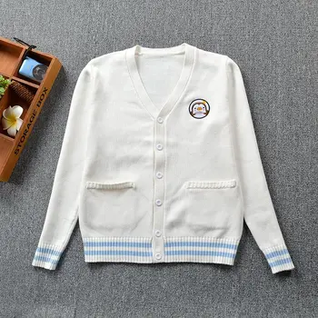 2017 naujas Mielas kūdikis Pingvinas siuvinėjimo kolegija stiliaus Japonija minkštas sesuo JK uniformas megzti Megztiniai megztinis megztinis blue & white
