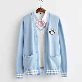 2017 naujas Mielas kūdikis Pingvinas siuvinėjimo kolegija stiliaus Japonija minkštas sesuo JK uniformas megzti Megztiniai megztinis megztinis blue & white