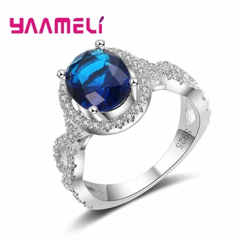 YAAMELI Elegantiška Klasikinė tamsiai Mėlynos Apvalios Krištolo Akmens Žiedas 925 Sterlingas Sidabro Mielas Moterų Vestuvių Ceremonija Jubiliejų