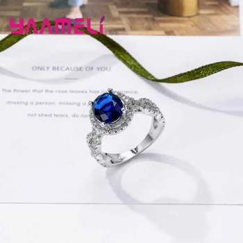 YAAMELI Elegantiška Klasikinė tamsiai Mėlynos Apvalios Krištolo Akmens Žiedas 925 Sterlingas Sidabro Mielas Moterų Vestuvių Ceremonija Jubiliejų