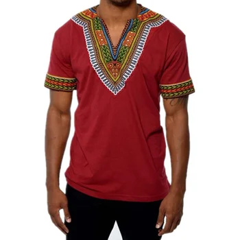 LeeLion 2018 m. Vasaros Marškinėliai Vyrams Afrikos Dashiki Tradiciniai marškinėliai trumpomis Rankovėmis V-kaklo Derliaus Spausdinti Viršūnes Atsitiktinis Palaidų Marškinėlius