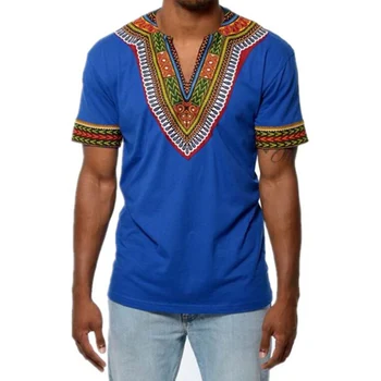LeeLion 2018 m. Vasaros Marškinėliai Vyrams Afrikos Dashiki Tradiciniai marškinėliai trumpomis Rankovėmis V-kaklo Derliaus Spausdinti Viršūnes Atsitiktinis Palaidų Marškinėlius