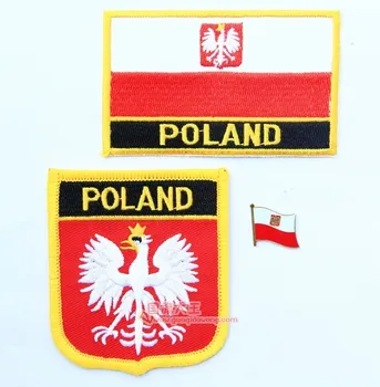 Nacionalinės Vėliavos Siuvinėjimo Pleistrai ir Metalo Vėliavos Atlapas Pin Lenkija su Eagle