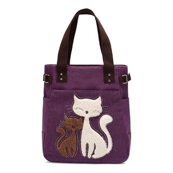 Moterų messenger rankinėje drobė maišelis su cute kačių, smulkių pirkinių pečių maišą