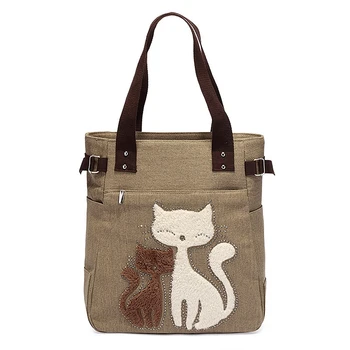 Moterų messenger rankinėje drobė maišelis su cute kačių, smulkių pirkinių pečių maišą