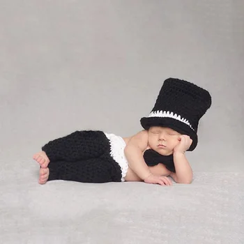 Mielas Naujagimiui Fotografijos Rekvizitai, Komplektai, Mezgimo Nėrimo Hat + Kaklaraištis + Kelnės Kostiumas Nustatyti Bebes Roupa Infantil Bebek D