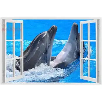 Geriausia Gražus Užsakymą šokinėja delfinai iš lango Plakatas audinys Audinys Plakatas Miegamasis Šilko Plakatas Kaip Dovana Drobės Plakatas