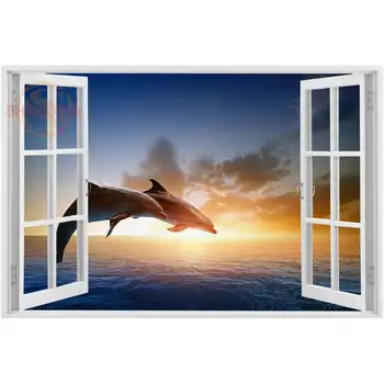 Geriausia Gražus Užsakymą šokinėja delfinai iš lango Plakatas audinys Audinys Plakatas Miegamasis Šilko Plakatas Kaip Dovana Drobės Plakatas