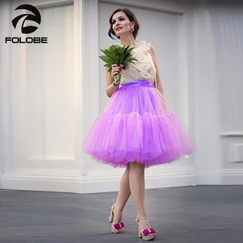 FOLOBE Šviesiai Violetinės 5 Sluoksnių 60 cm Ilgio Garsenybių Tiulio Sijonai Moterims Midi Sijonas Princesė Suaugusiųjų Tutu Kamuolys Suknelė Faldas Saias