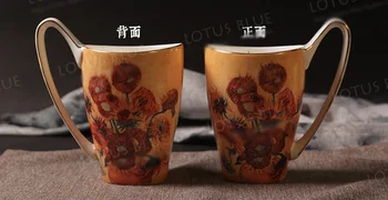 Aukštos kokybės saulėgrąžos vakarų kūrybos dekoratyviniai puodeliai kaulų kinijos keramikos pieno arbata coffe taures ir puodelius su rankena 500ml