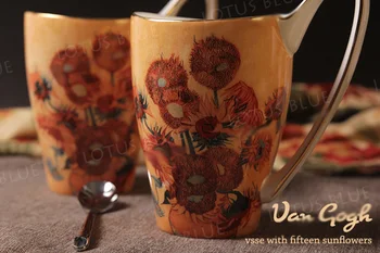 Aukštos kokybės saulėgrąžos vakarų kūrybos dekoratyviniai puodeliai kaulų kinijos keramikos pieno arbata coffe taures ir puodelius su rankena 500ml