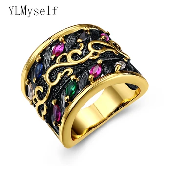 Naujas Mados Kovos su Aukso spalvos piršto žiedas su įvairių spalvingas krištolo akmenimis anel vario papuošalai, žiedai moterims