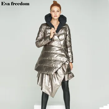 Eva laisvę 2017 žiemos naujas madingas prekės ženklo moterų šviesus kailis sustorėjimas dvipusis dėvėti pūkinė striukė su gobtuvu moteriška EF6898