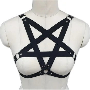 Goth pentagram kūno formos diržas liemenėlė fetišas apatinis trikotažas nelaisvėje liemenėlė 90 cosplay kostiumas seksualus pasėlių viršų apatiniai O0006
