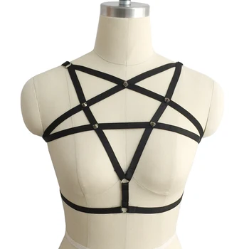 Goth pentagram kūno formos diržas liemenėlė fetišas apatinis trikotažas nelaisvėje liemenėlė 90 cosplay kostiumas seksualus pasėlių viršų apatiniai O0006