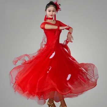 Didelis Švytuoklės Prabanga plunksnų standartinių šokių suknelė pritaikyti mėlyna/raudona valsas šiuolaikinio šokio kostiumą už konkurencijos veiksmingumo