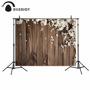 Allenjoy pavasario mažų baltos gėlės ruda medinių lentų nuotraukų fone fondo šalies photo booth šalies fotosesiją