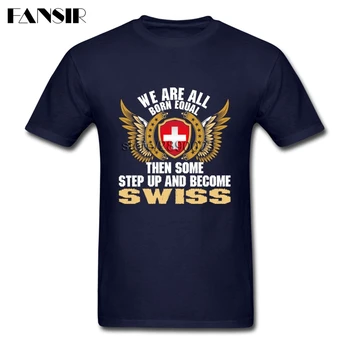 Vyrų Marškinėliai Naujovė Balti trumpomis Rankovėmis Užsakymą Tshirts vyriški Kai Step Up Ir Tapti Šveicarijos Šveicarijos Vėliava Šeimos Drabužiai