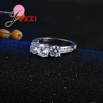 JEXXI Paprastas Apvalus Kubinis Cirkonis Kristalų Moterų Nuotakos Vestuvių Žiedai Mados 925 Sterlingas Sidabro Dalyvavimas Juosta Pažadas Žiedai