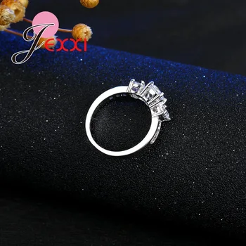 JEXXI Paprastas Apvalus Kubinis Cirkonis Kristalų Moterų Nuotakos Vestuvių Žiedai Mados 925 Sterlingas Sidabro Dalyvavimas Juosta Pažadas Žiedai